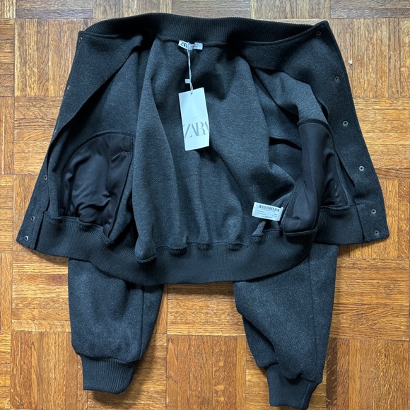 NWT Zara Gray Felt Soft Cropped Bomber Jacket S - Picture 3 of 6